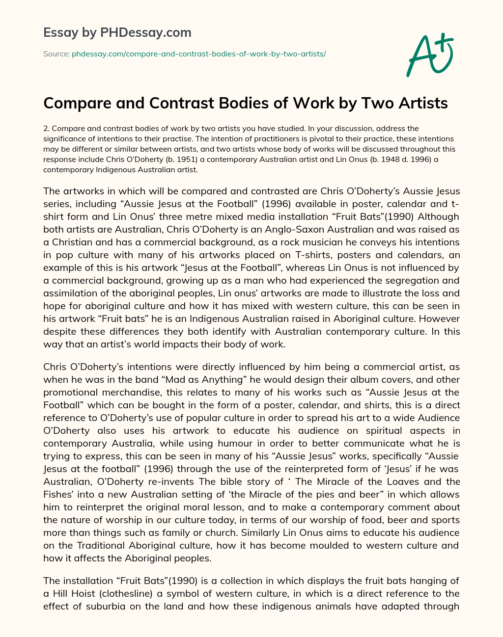Compare and Contrast Bodies of Work by Two Artists essay