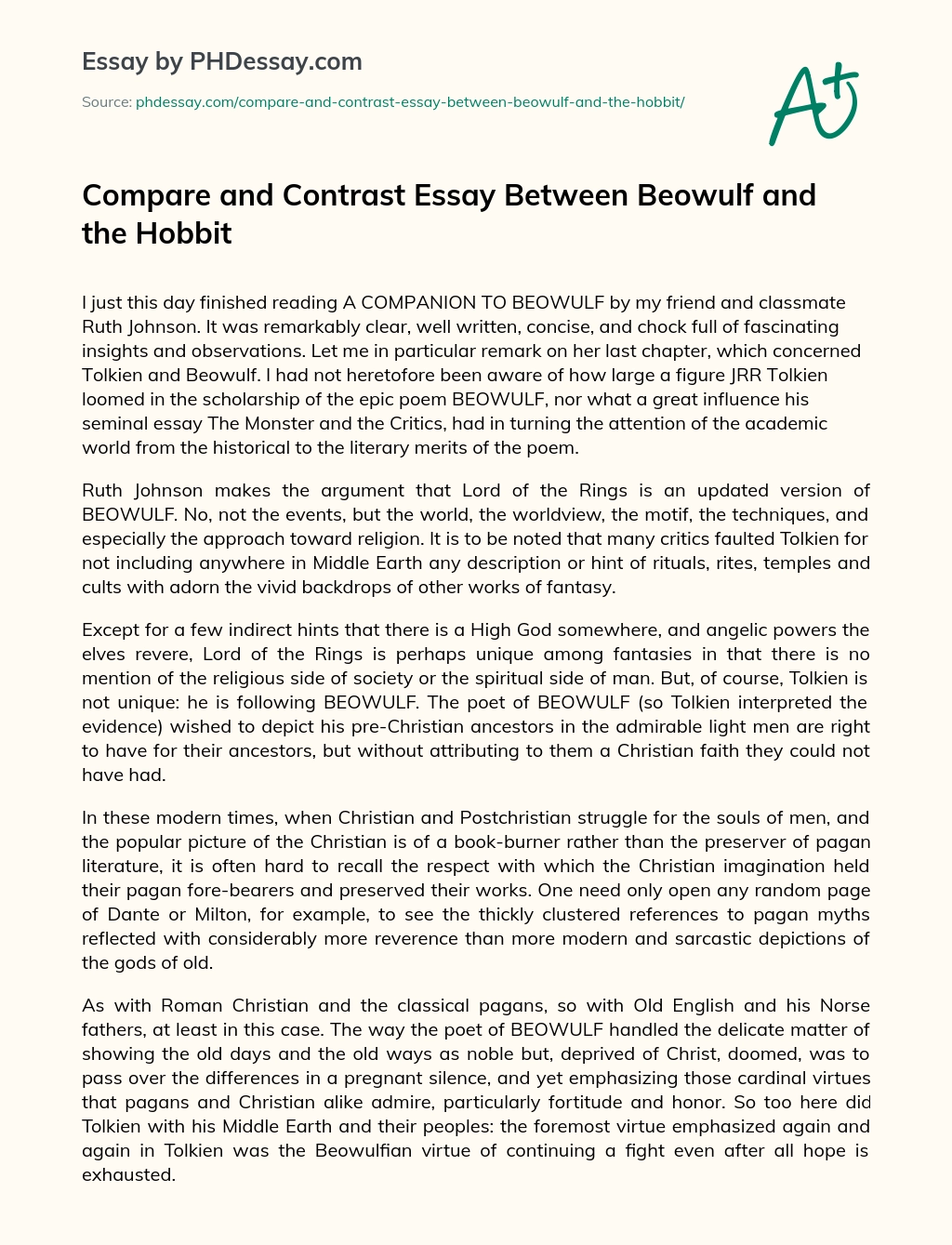Compare and Contrast Essay Between Beowulf and the Hobbit essay
