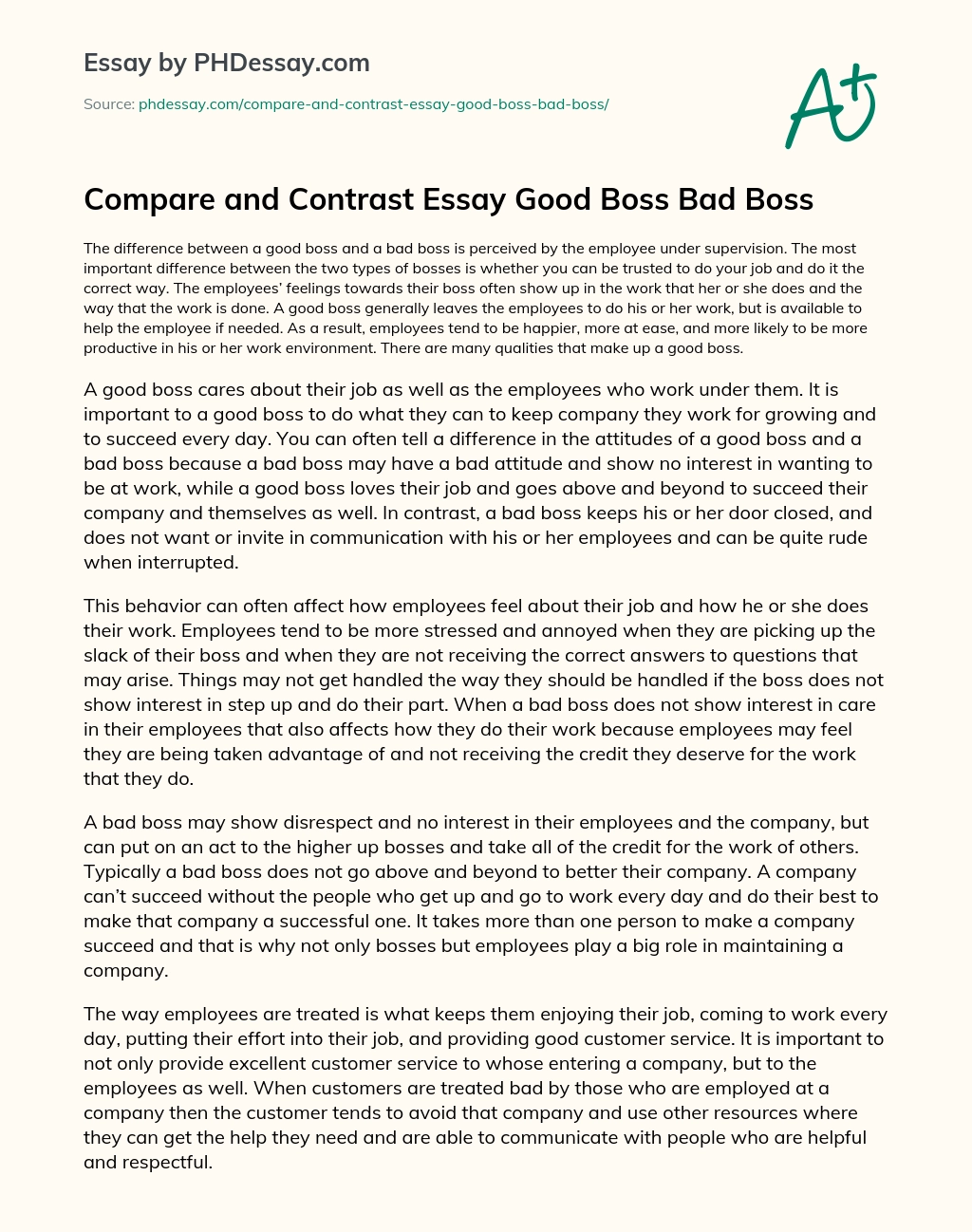 Compare and Contrast Essay Good Boss Bad Boss essay