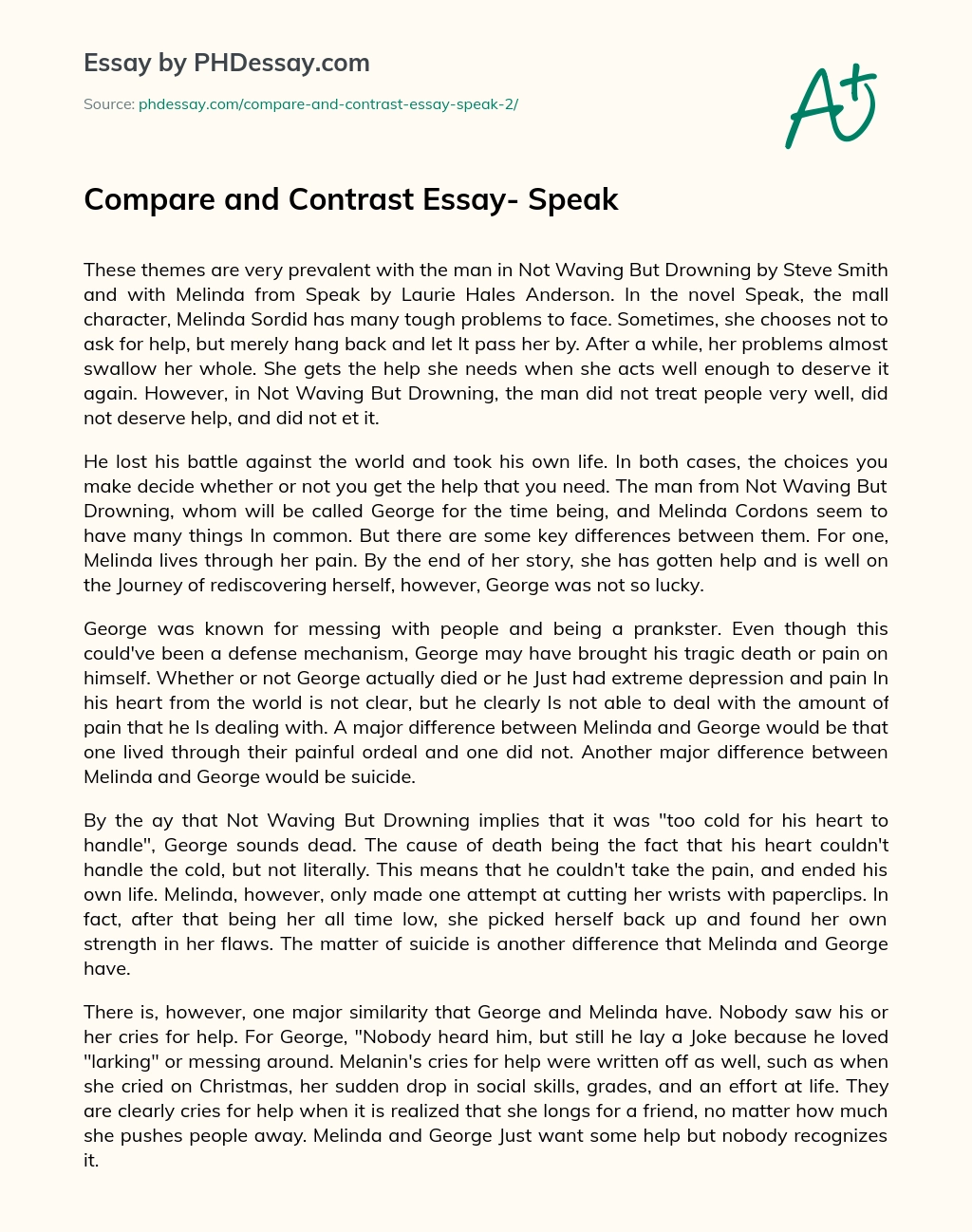 Compare and Contrast Essay- Speak essay