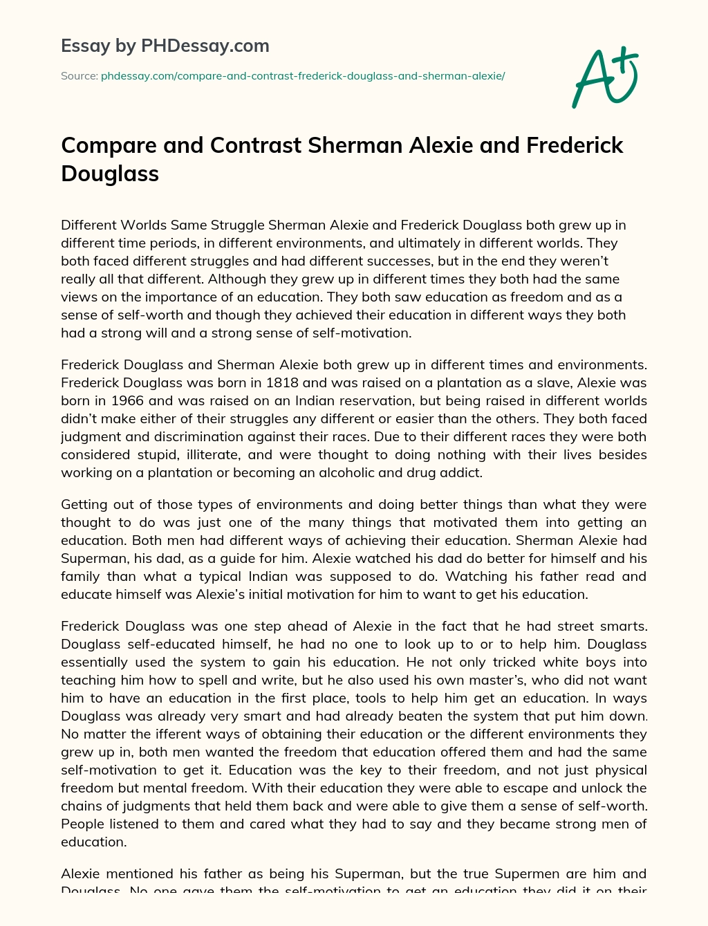 Compare and Contrast Sherman Alexie and Frederick Douglass essay