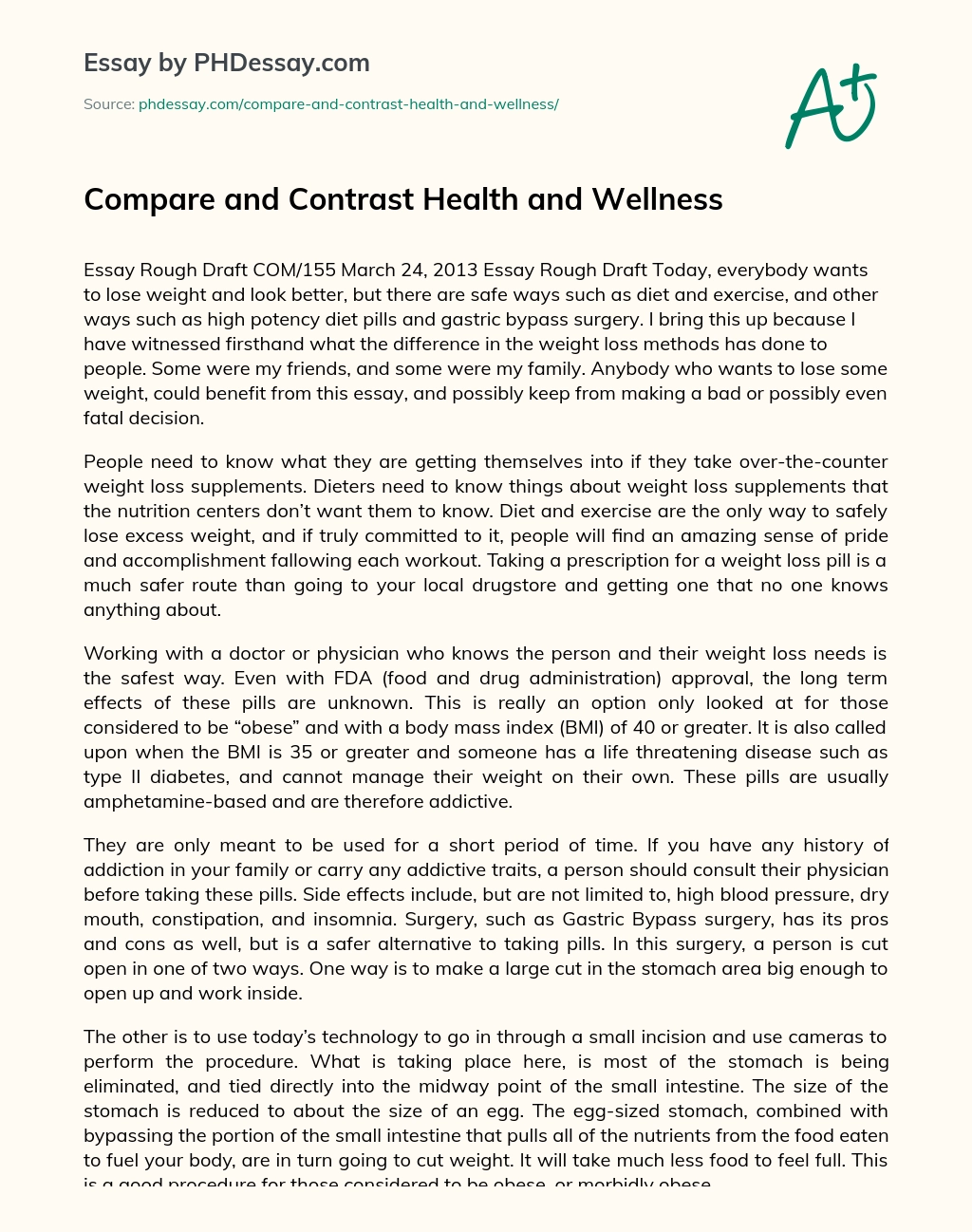 Compare and Contrast Health and Wellness essay
