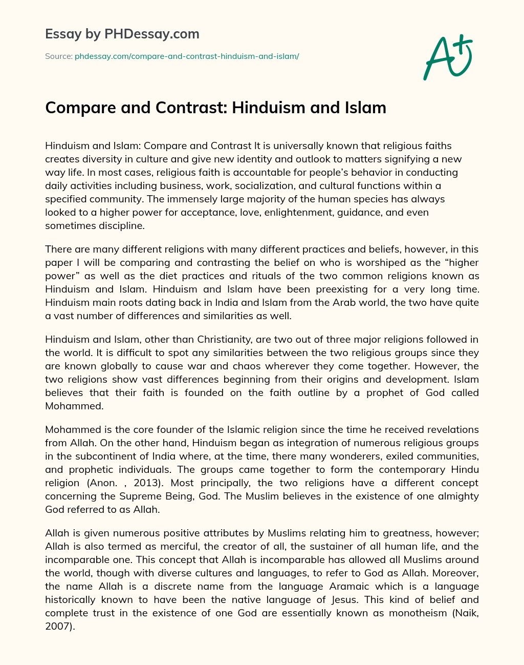 Compare and Contrast: Hinduism and Islam essay