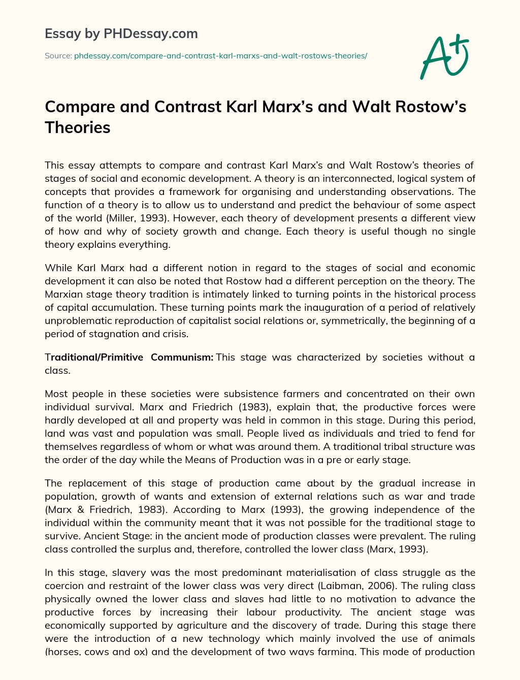 Compare and Contrast Karl Marx’s and Walt Rostow’s Theories essay
