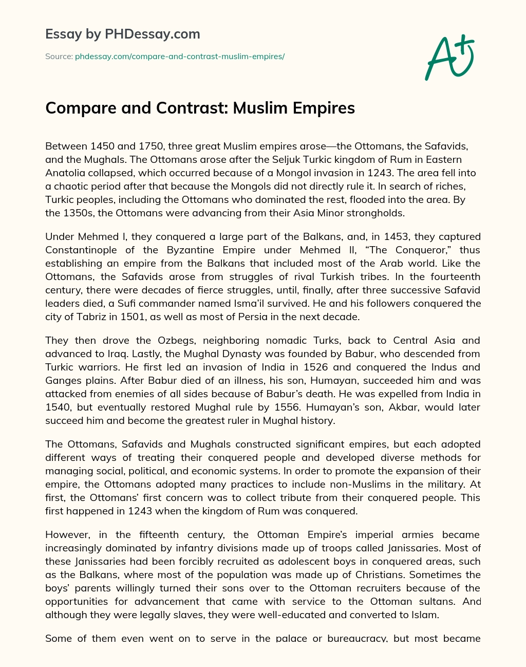 Compare and Contrast: Muslim Empires essay