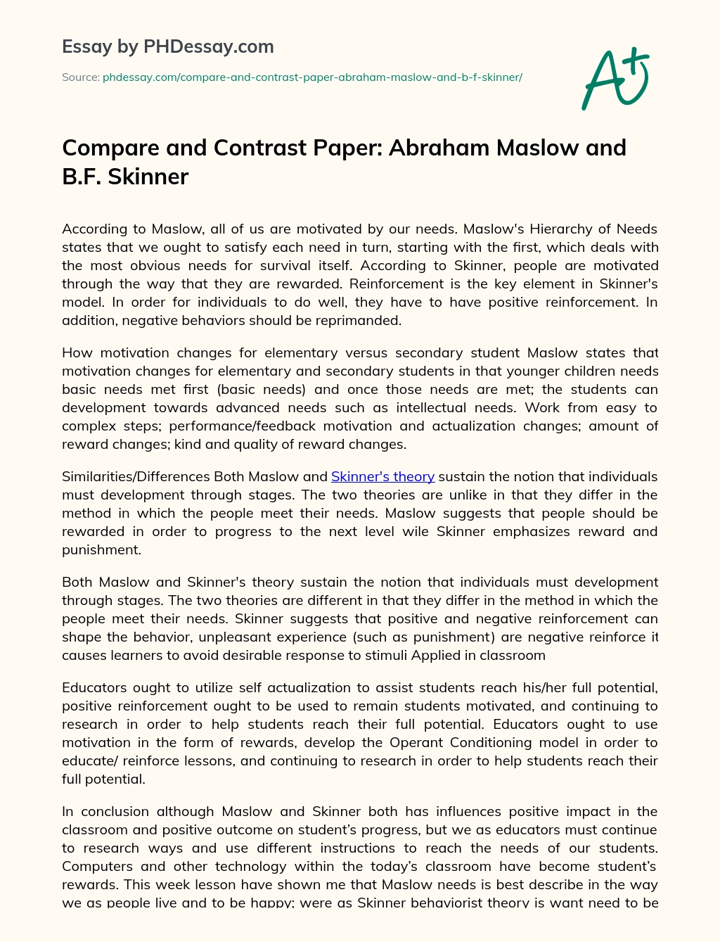 Compare and Contrast Paper: Abraham Maslow and B.F. Skinner essay