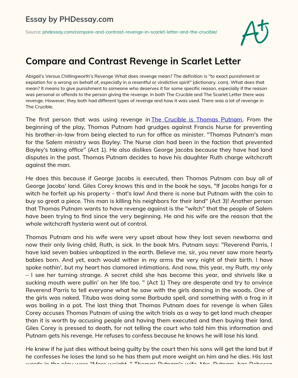Compare and Contrast Revenge in Scarlet Letter essay