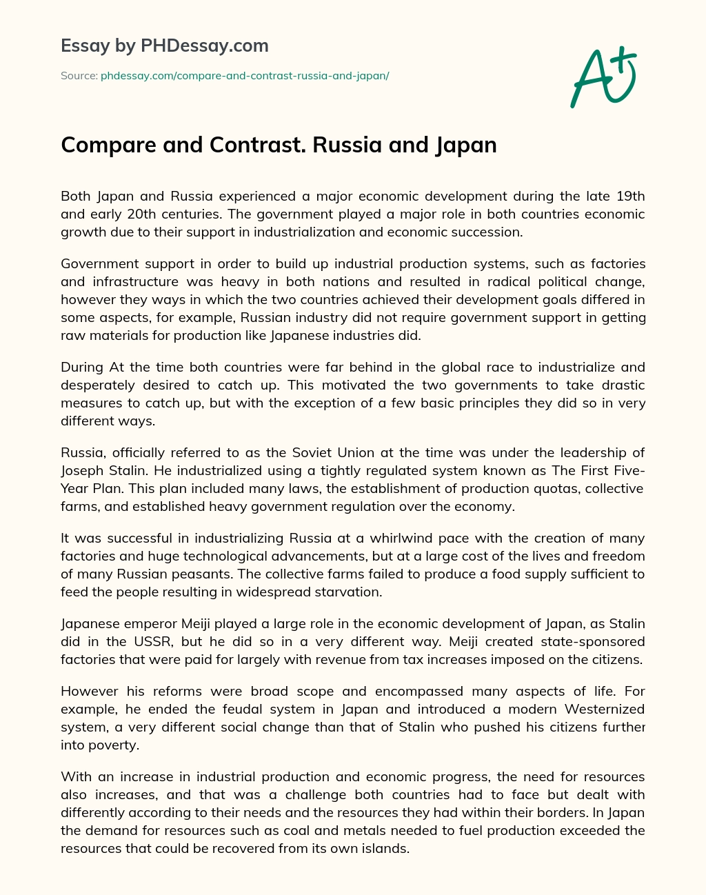 Compare and Contrast. Russia and Japan essay