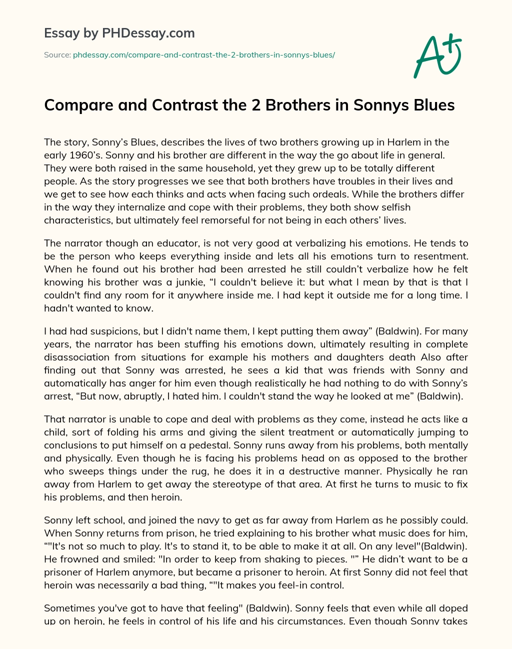 Compare and Contrast the 2 Brothers in Sonnys Blues essay