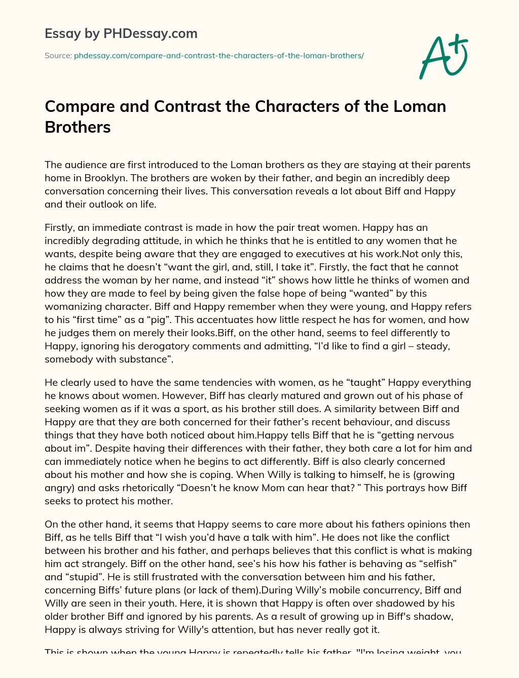 Compare and Contrast the Characters of the Loman Brothers essay
