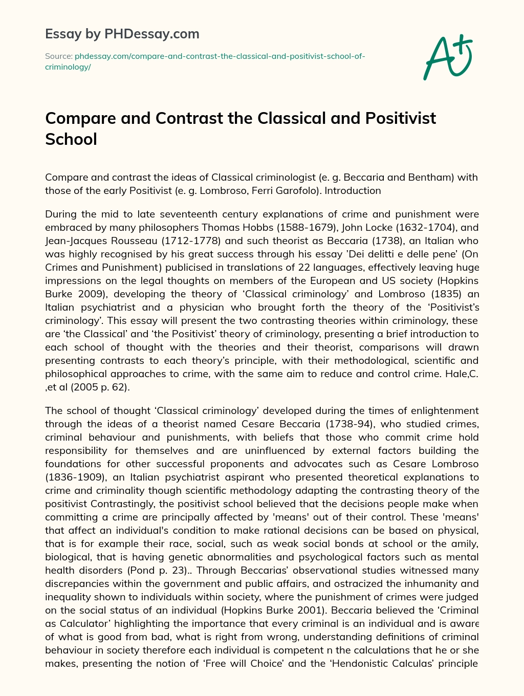 Compare and Contrast the Classical and Positivist School essay