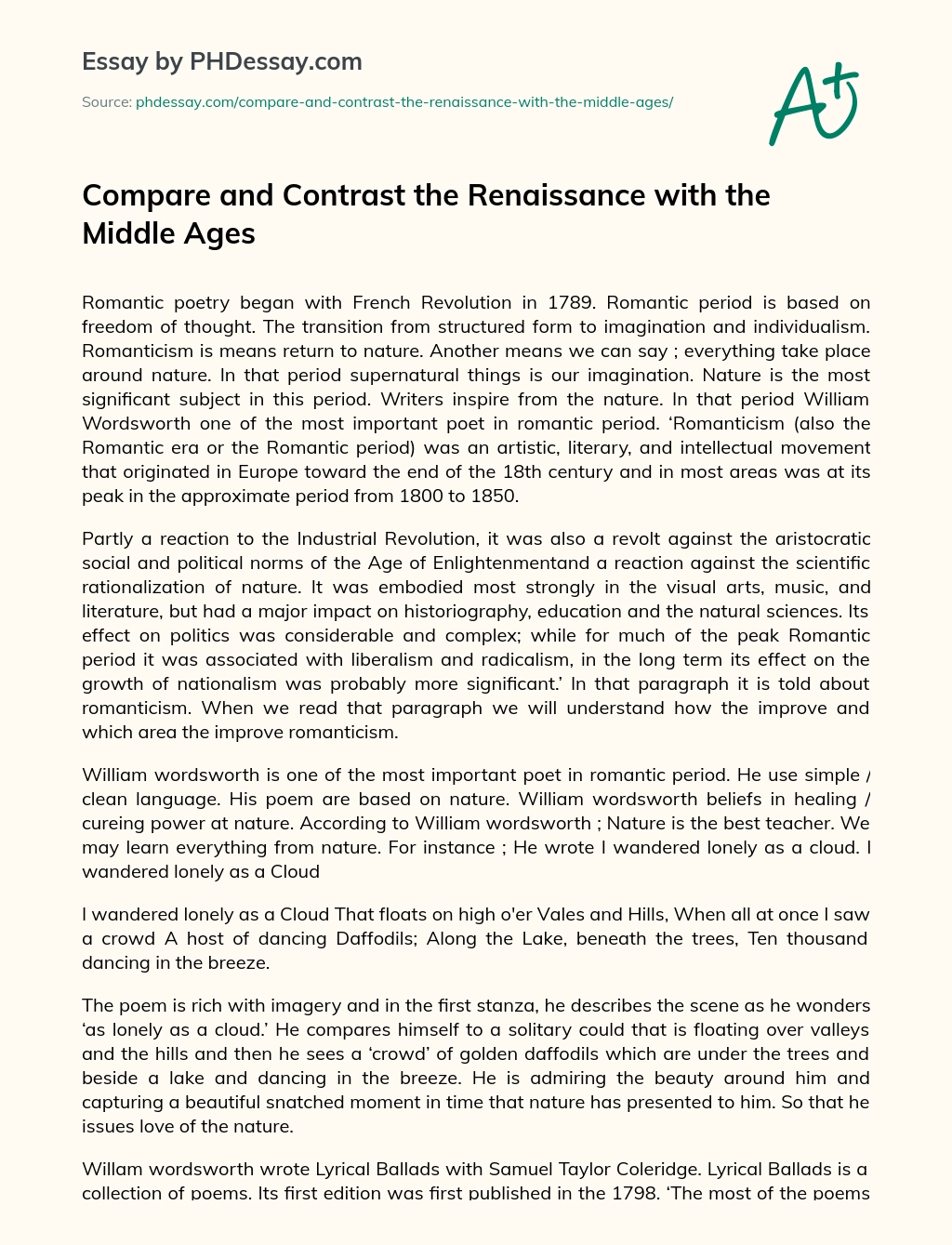 Compare and Contrast the Renaissance with the Middle Ages essay