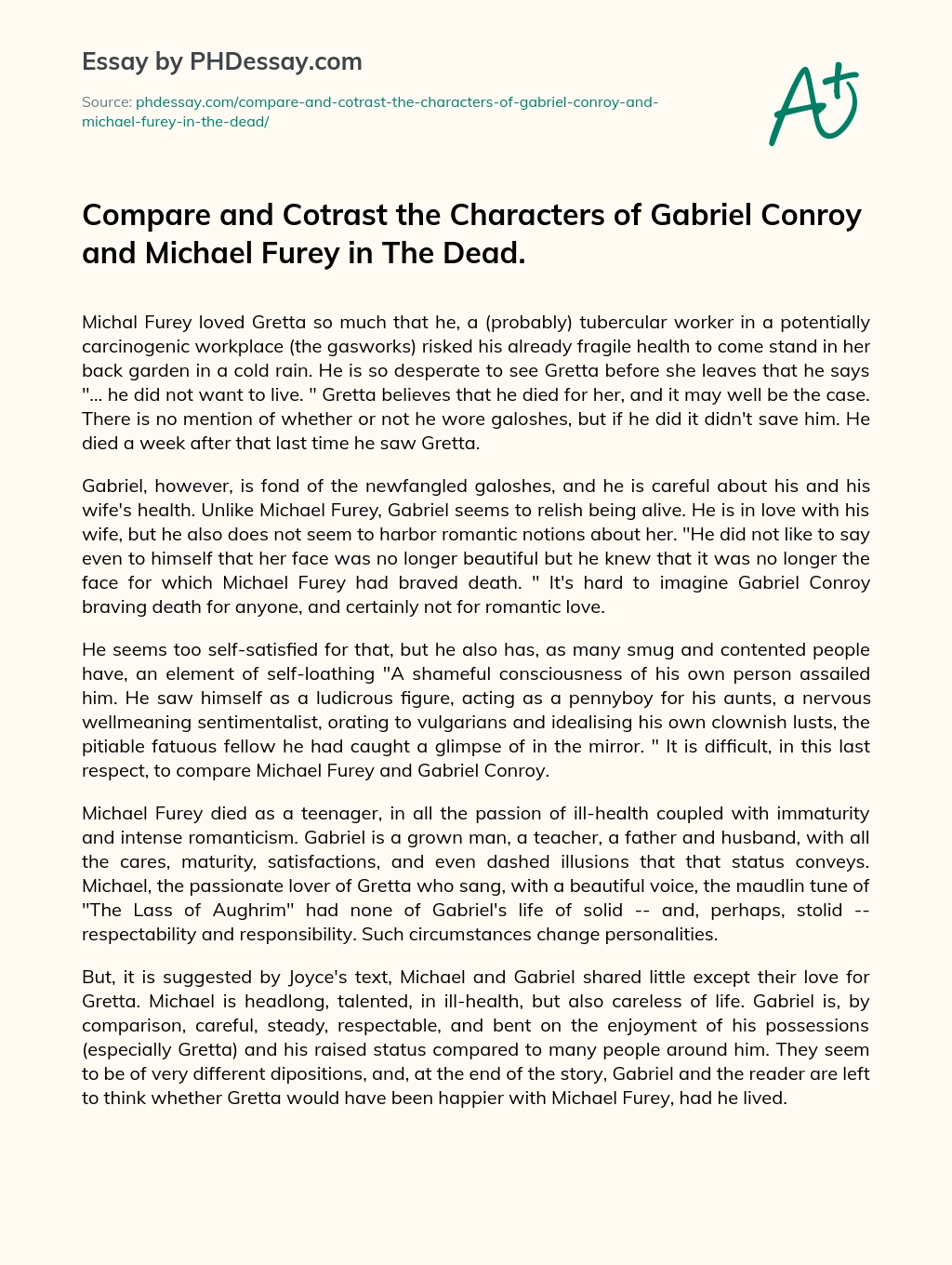 Compare and Cotrast the Characters of Gabriel Conroy and Michael Furey in The Dead. essay