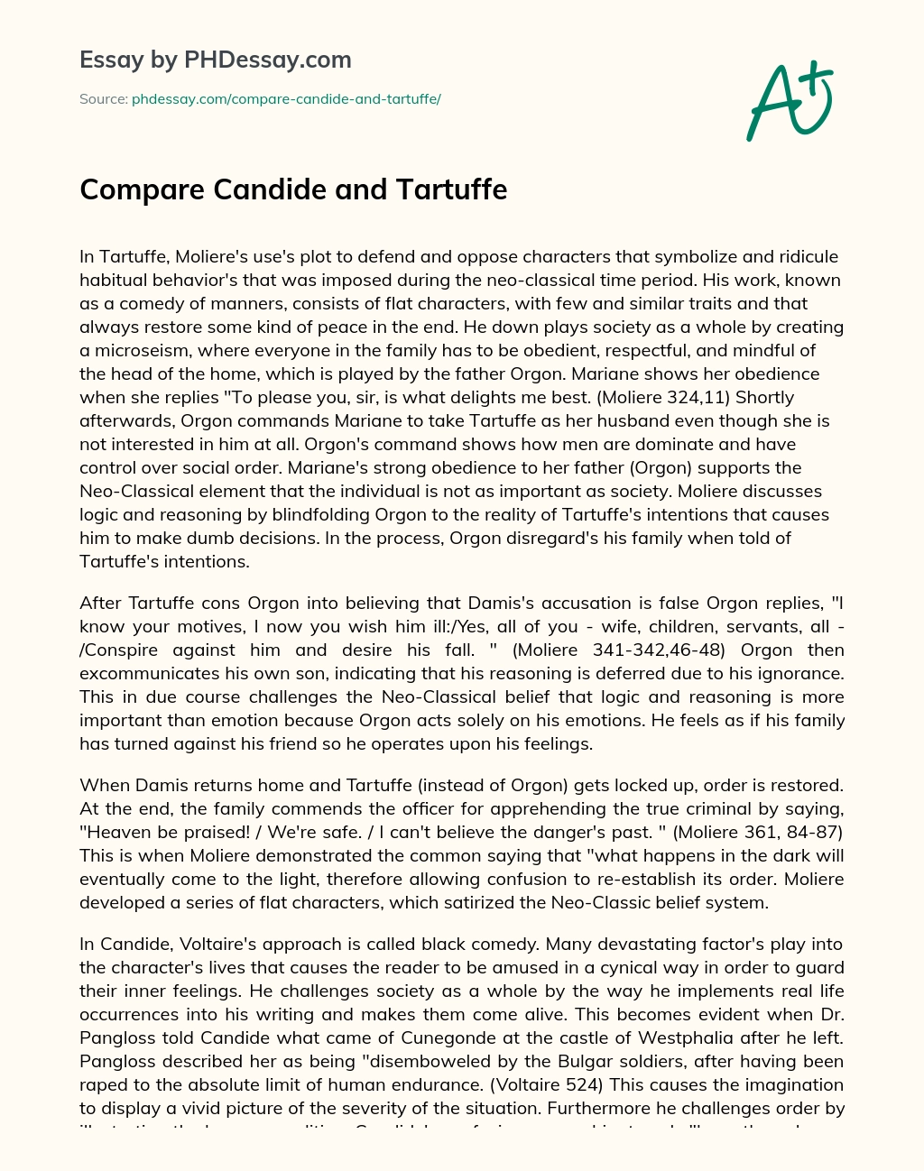 Compare Candide and Tartuffe essay