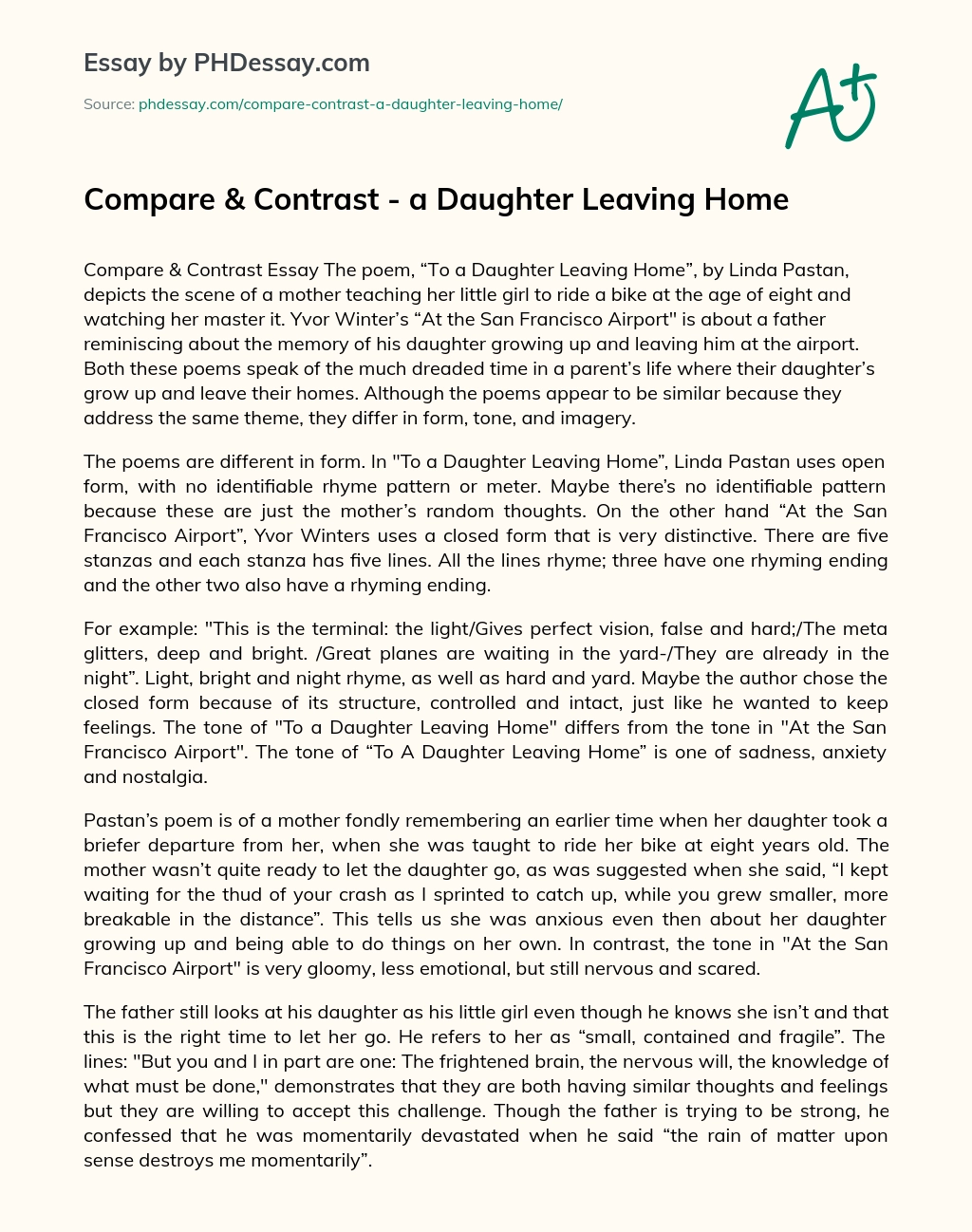Compare & Contrast – a Daughter Leaving Home essay