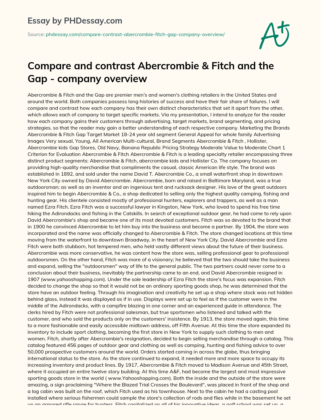 Compare and Contrast Abercrombie & Fitch and the Gap – Company Overview essay