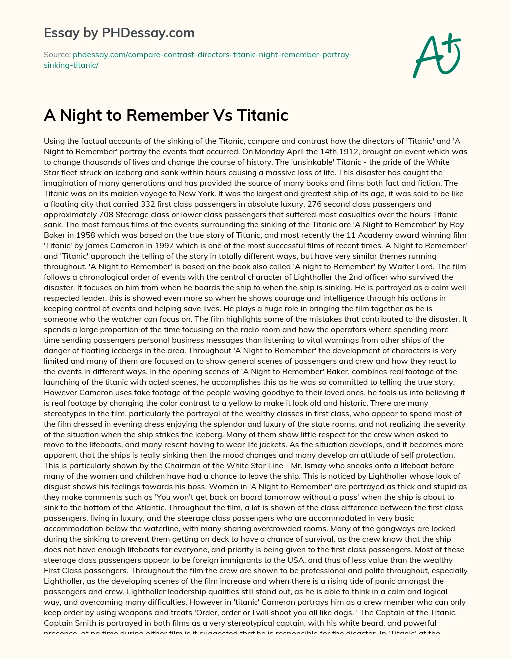 A Night to Remember Vs Titanic essay