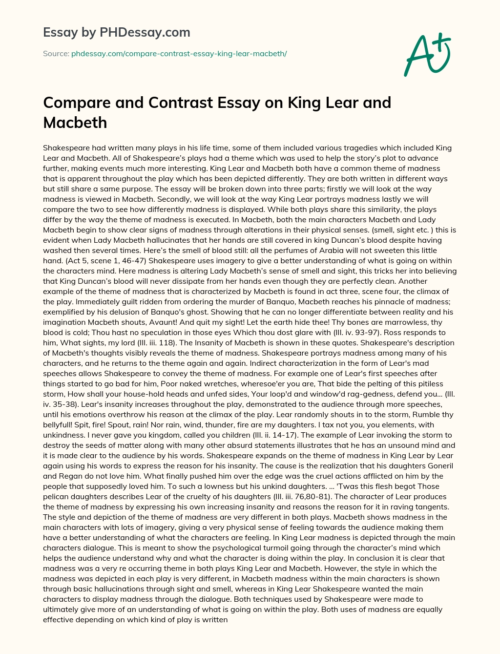 Compare and Contrast Essay on King Lear and Macbeth essay