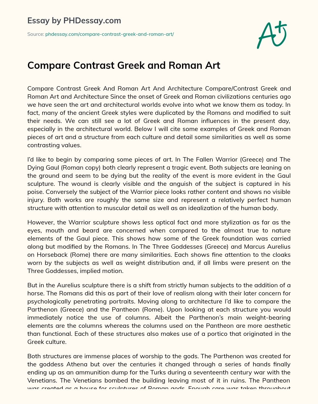Compare Contrast Greek and Roman Art essay