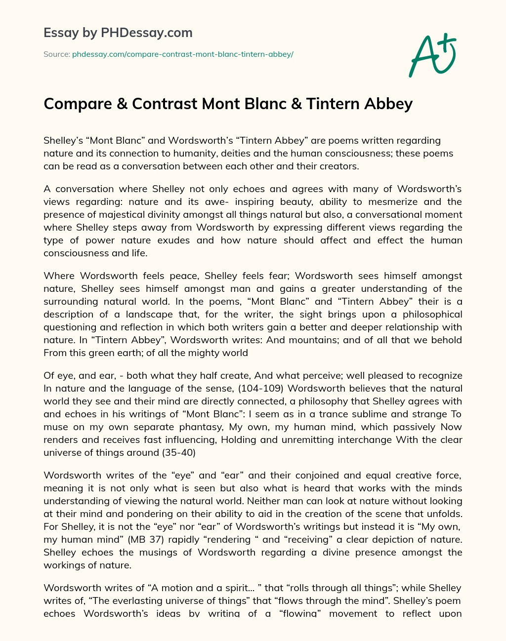 Compare & Contrast Mont Blanc & Tintern Abbey essay