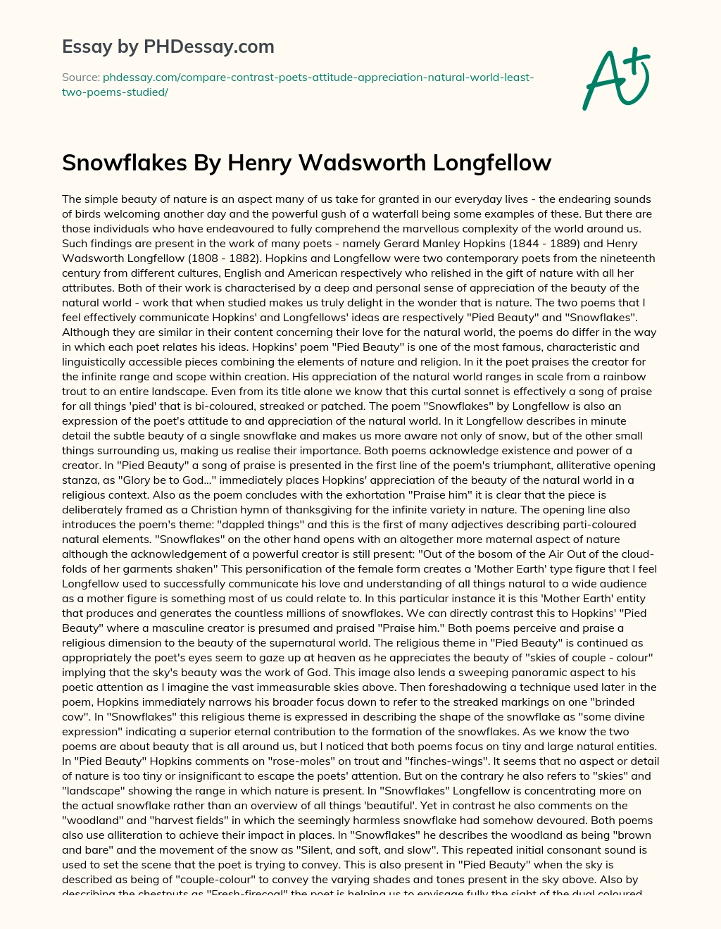 Snowflakes By Henry Wadsworth Longfellow essay