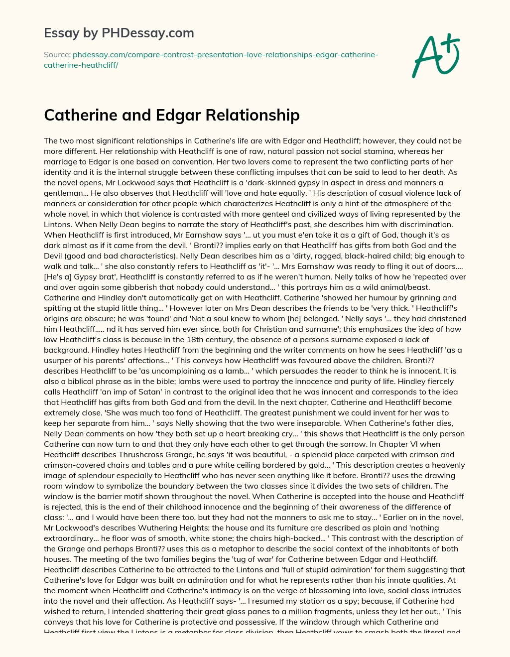 Catherine and Edgar Relationship essay