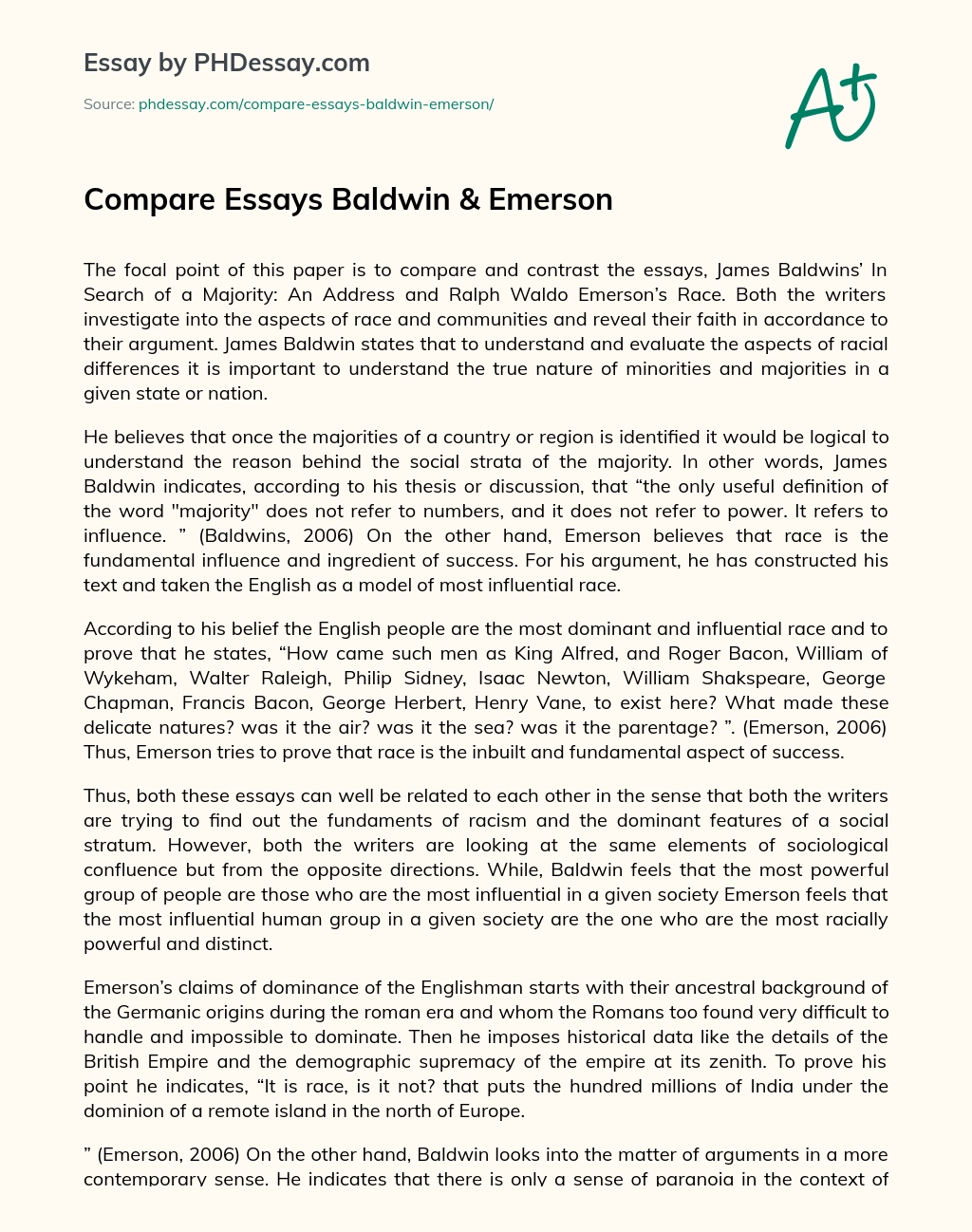 Compare Essays Baldwin & Emerson essay