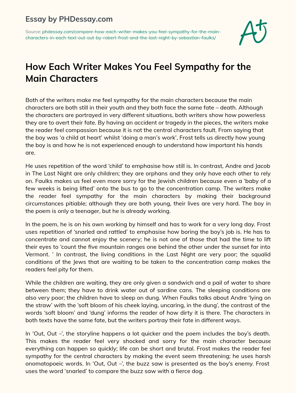 How Each Writer Makes You Feel Sympathy for the Main Characters essay