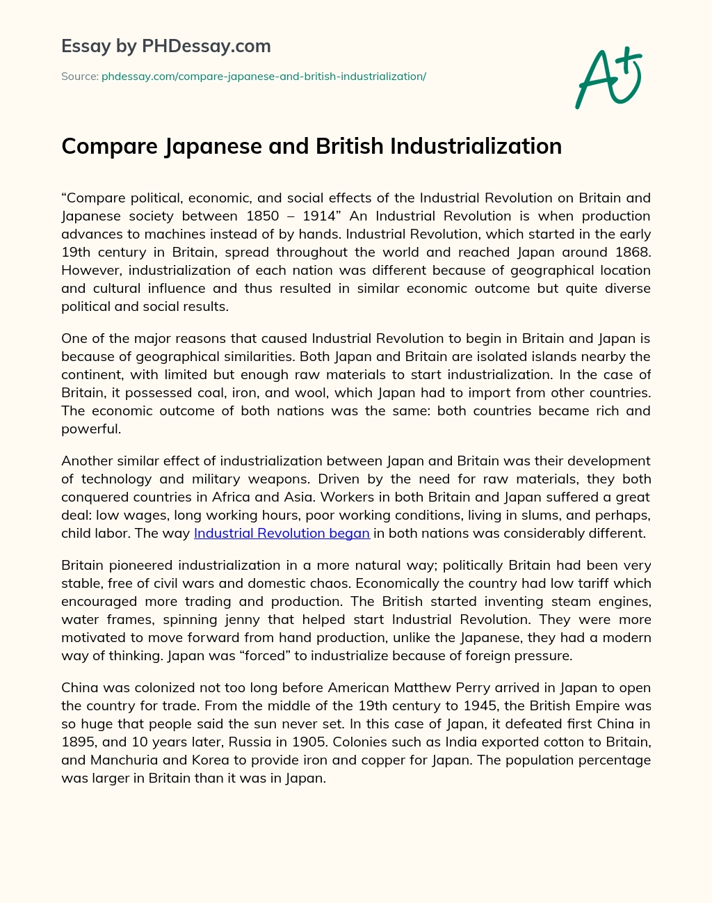 Compare Japanese and British Industrialization essay
