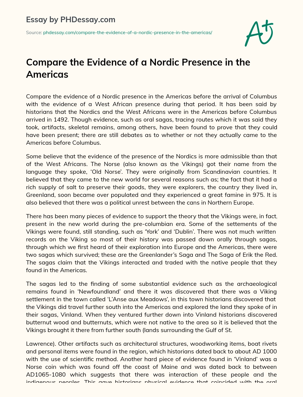 Compare the Evidence of a Nordic Presence in the Americas essay