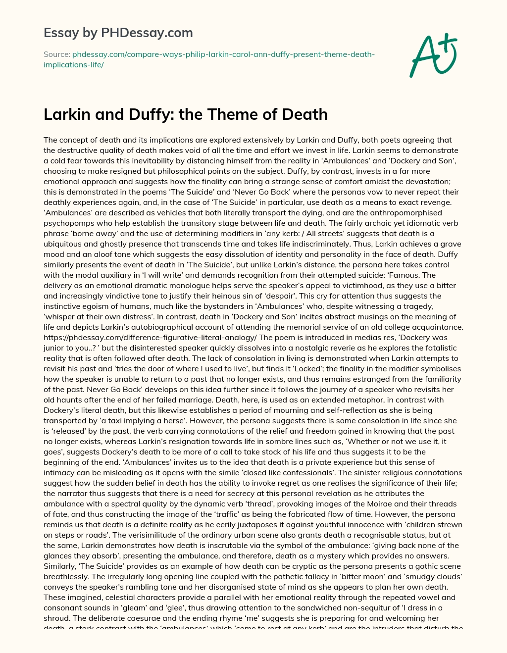 Larkin and Duffy: the Theme of Death essay