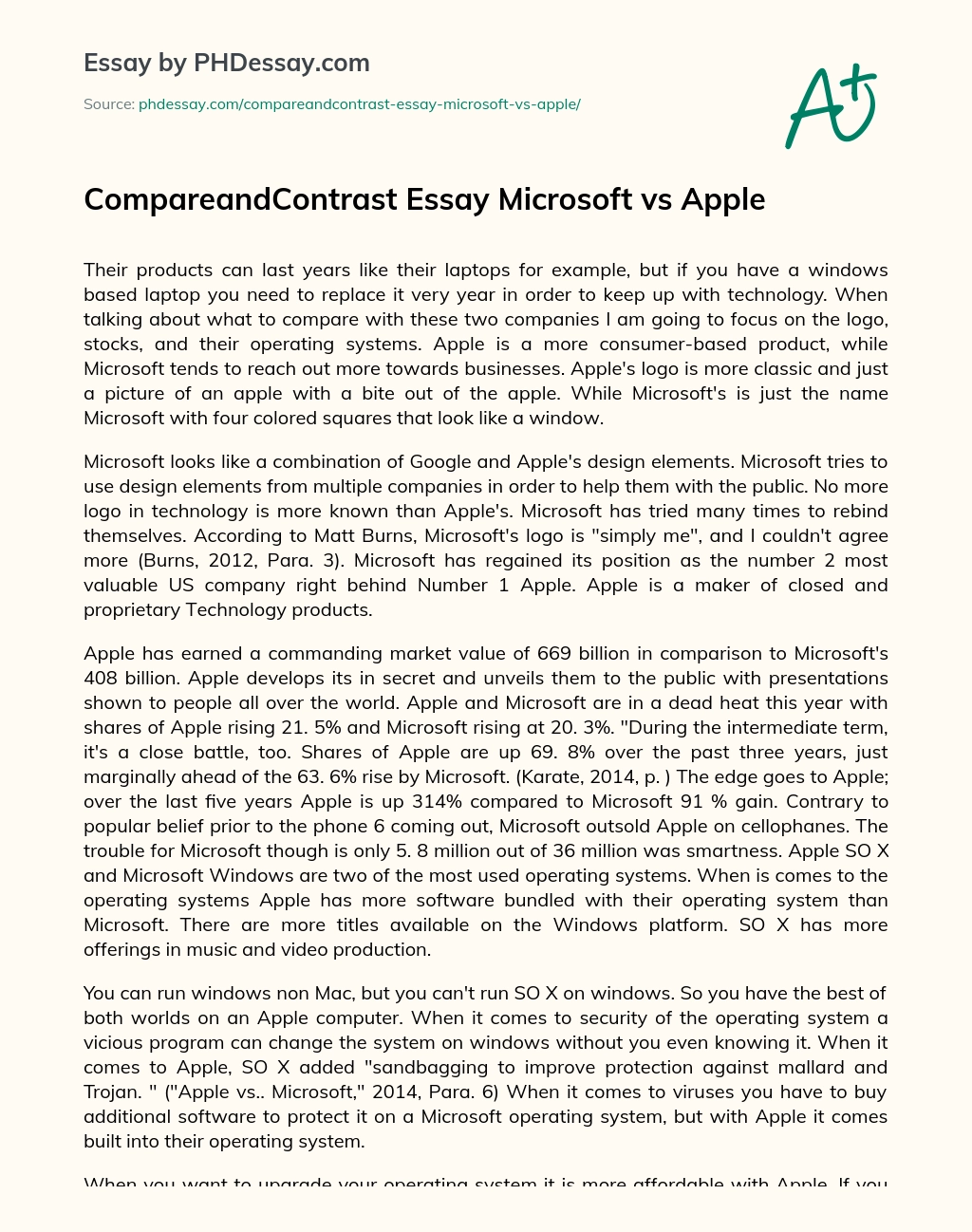 CompareandContrast Essay Microsoft vs Apple essay