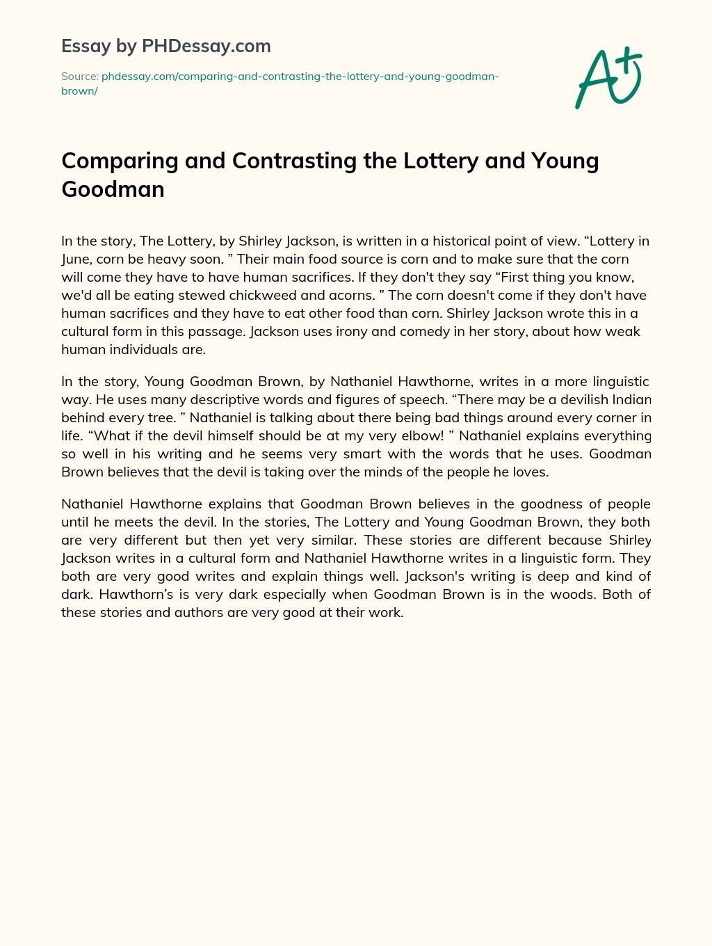 Comparing and Contrasting the Lottery and Young Goodman essay