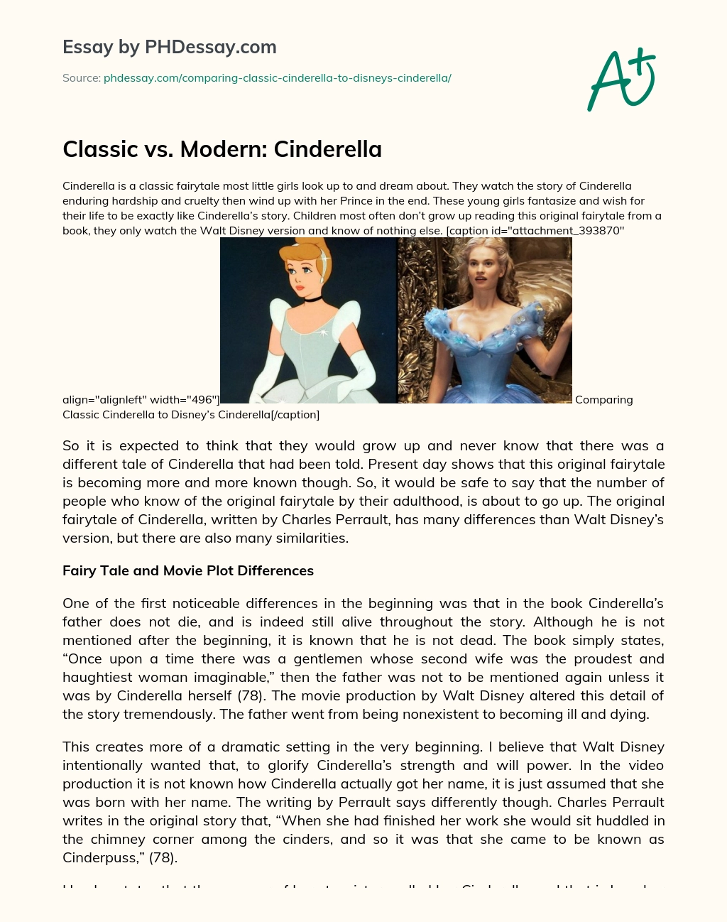 Classic vs. Modern: Cinderella essay