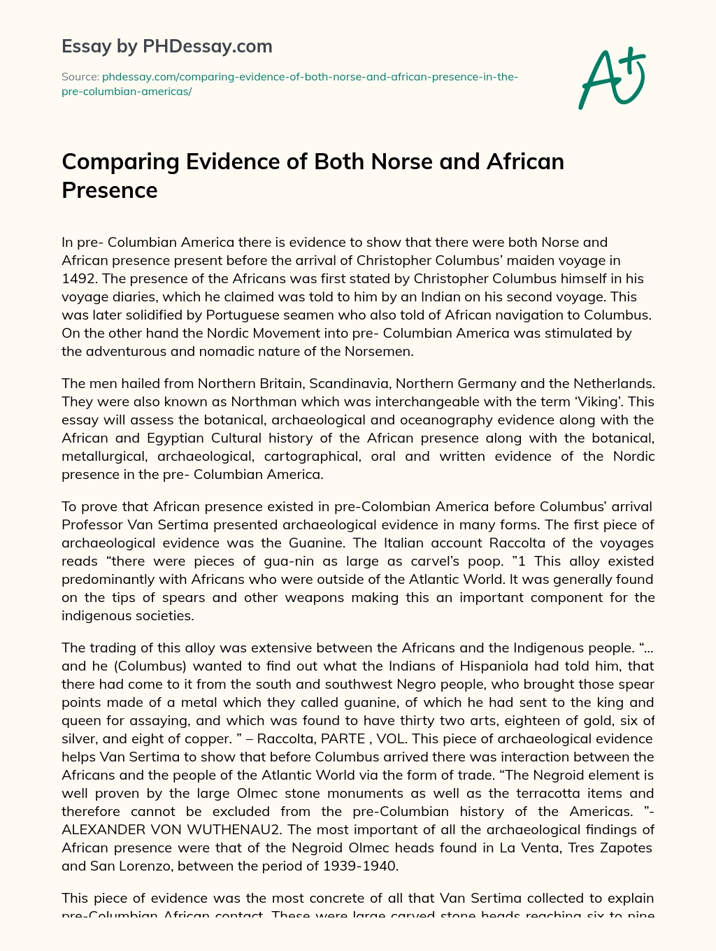 Comparing Evidence of Both Norse and African Presence essay