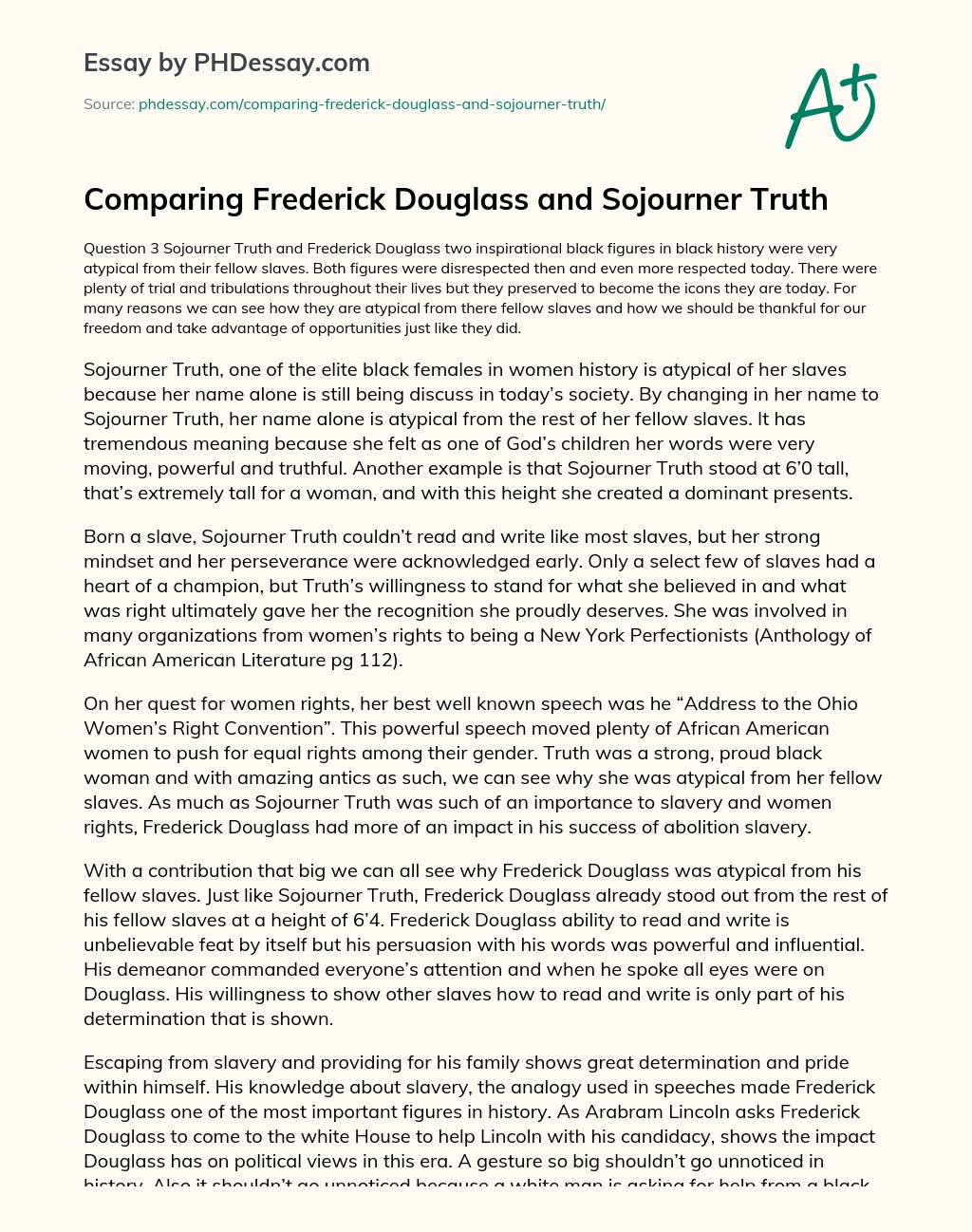 Comparing Frederick Douglass and Sojourner Truth essay