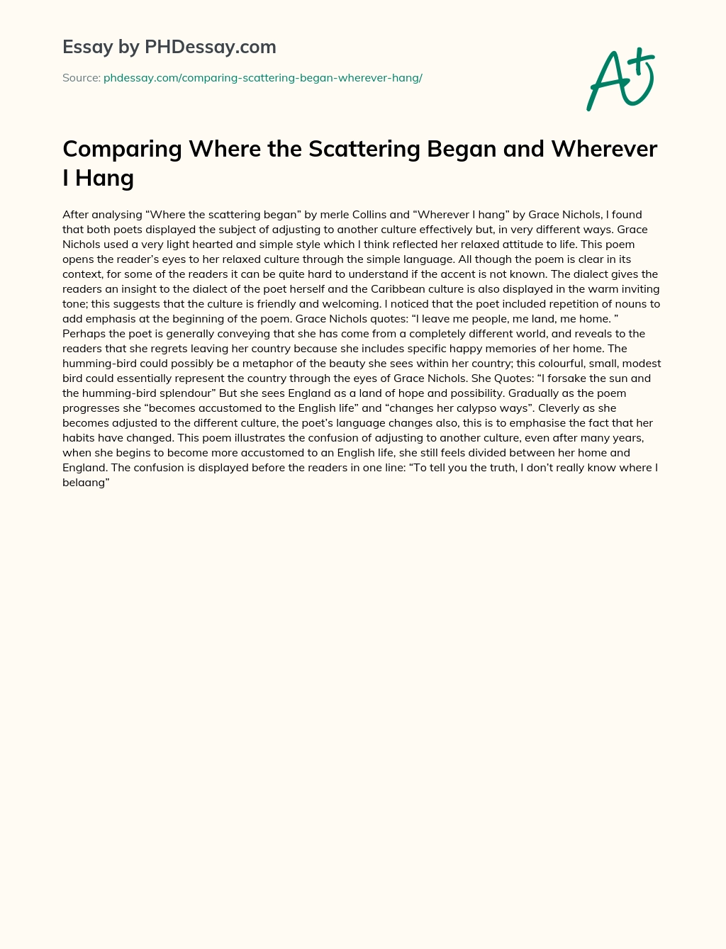 Comparing Where the Scattering Began and Wherever I Hang essay