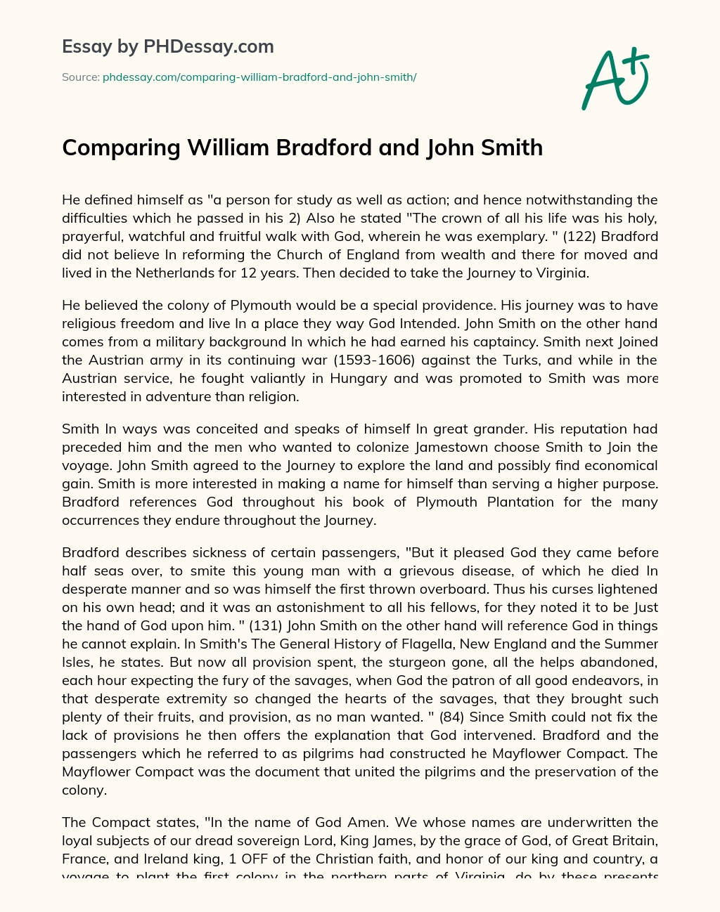 Comparing William Bradford and John Smith essay