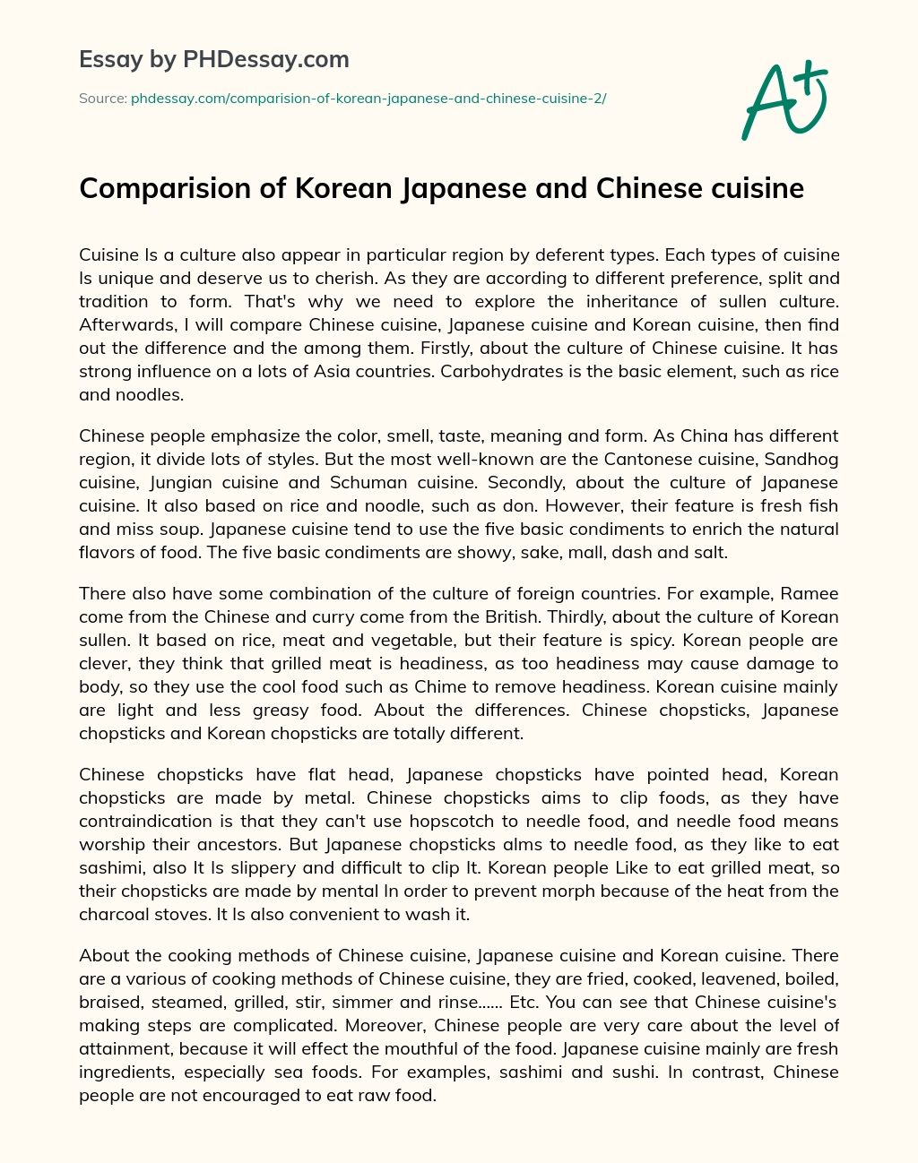 Comparison of Korean, Japanese and Chinese cuisine essay