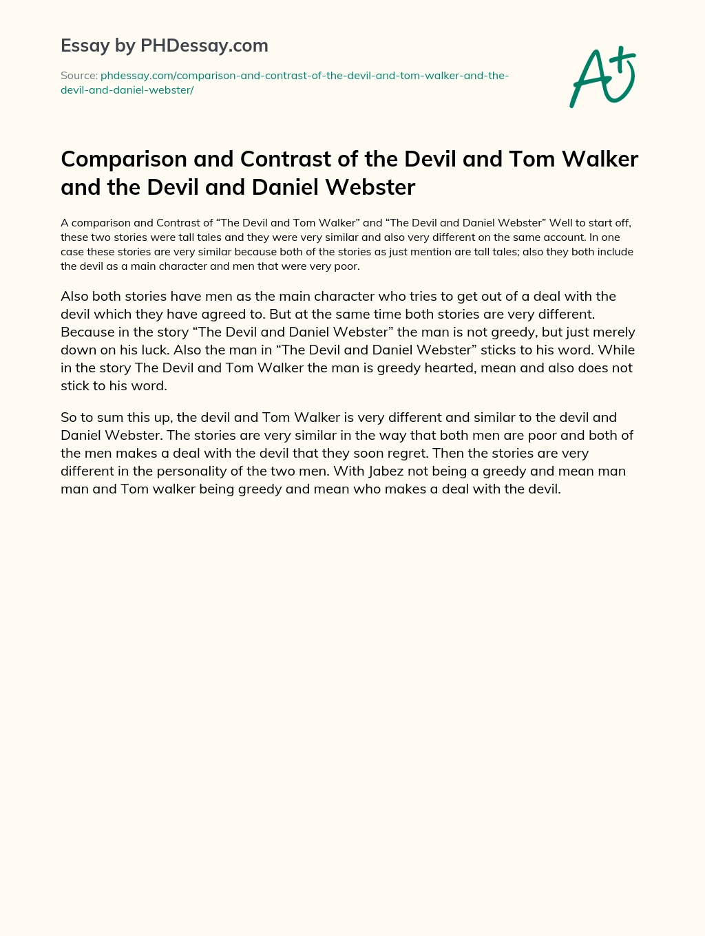 Comparison and Contrast of the Devil and Tom Walker and the Devil and Daniel Webster essay