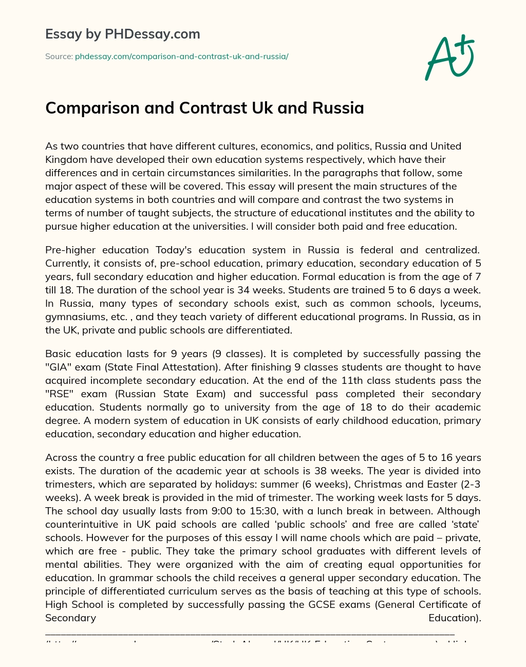 Comparison and Contrast Uk and Russia essay