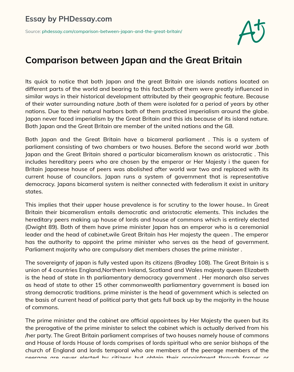 Comparison between Japan and the Great Britain essay