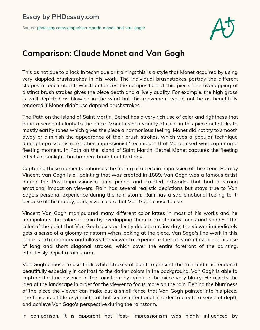 Comparison: Claude Monet and Van Gogh essay