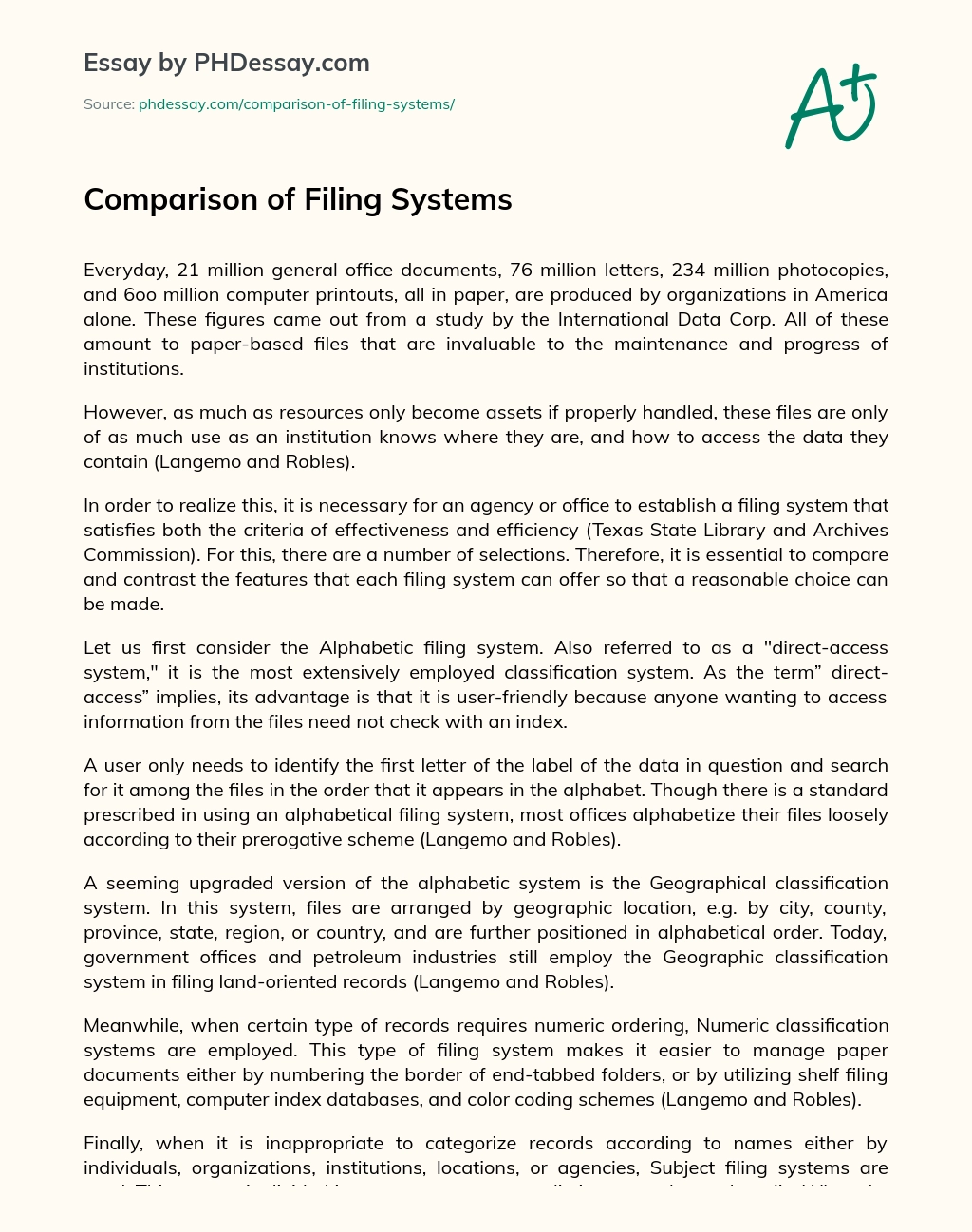 Comparison of Filing Systems essay