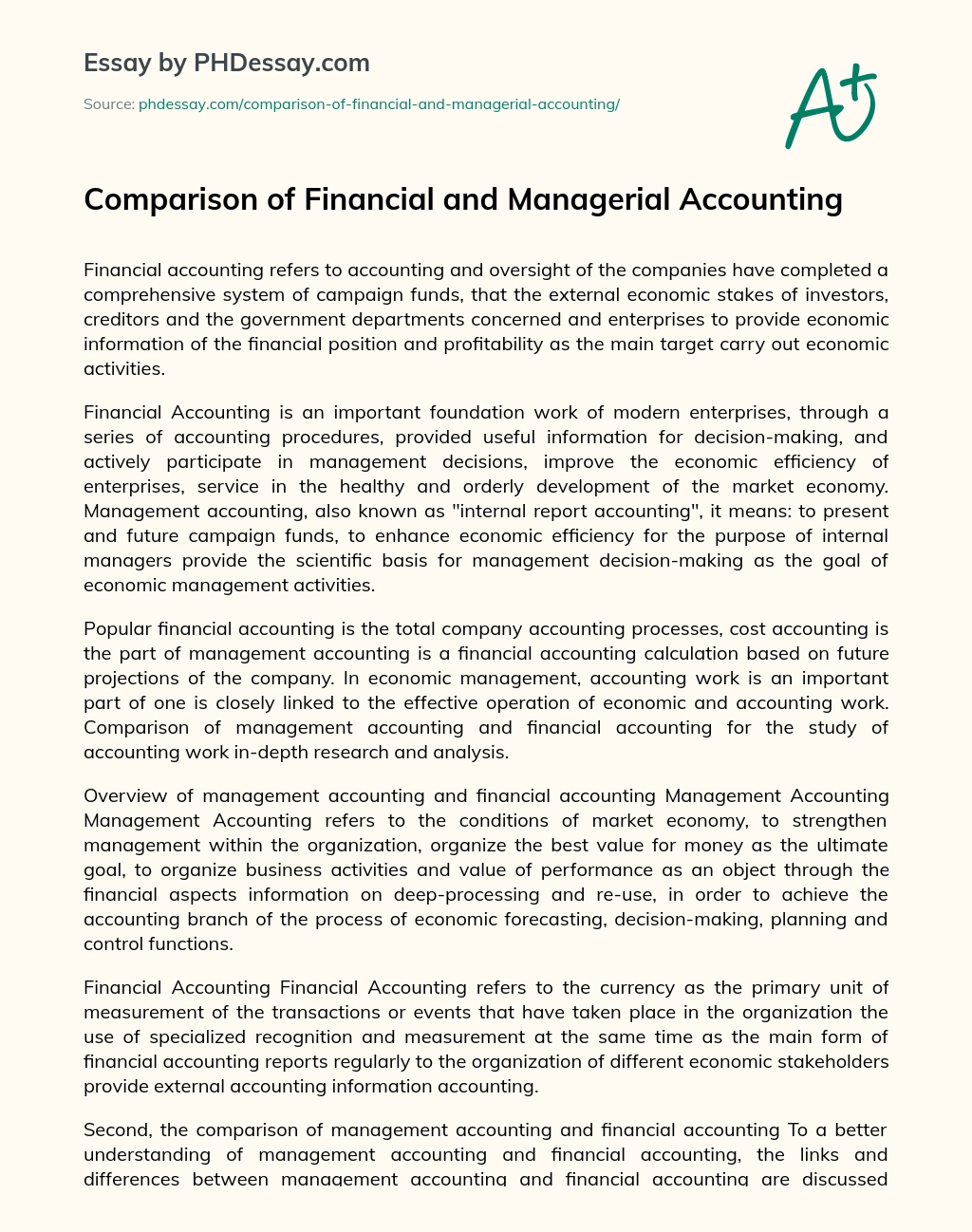 Comparison of Financial and Managerial Accounting essay