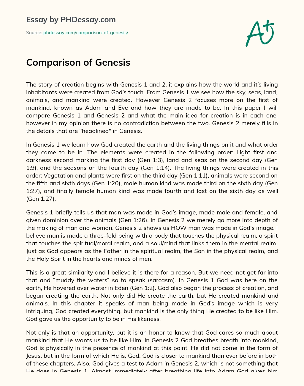 Comparison of Genesis essay