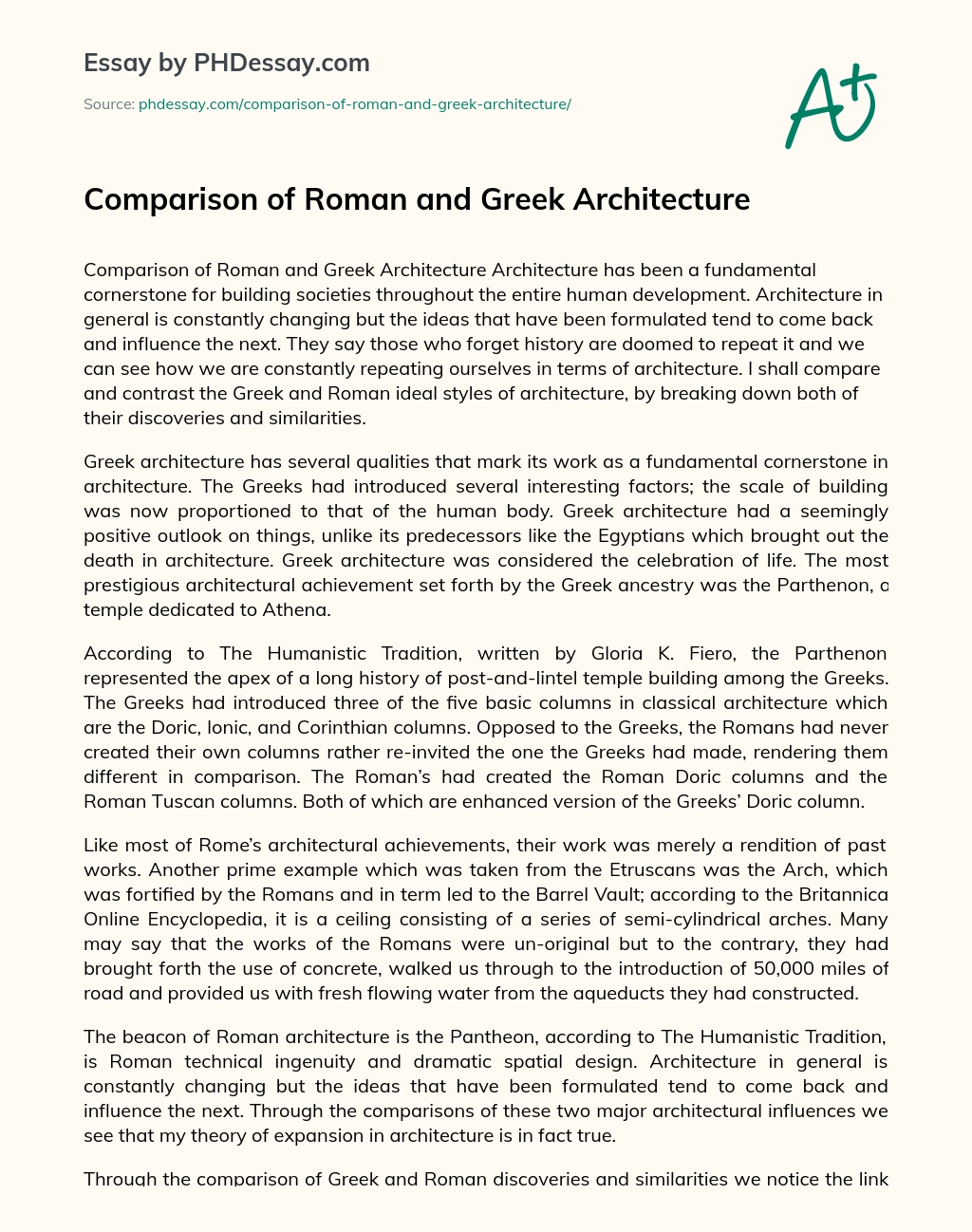 Comparison of Roman and Greek Architecture essay