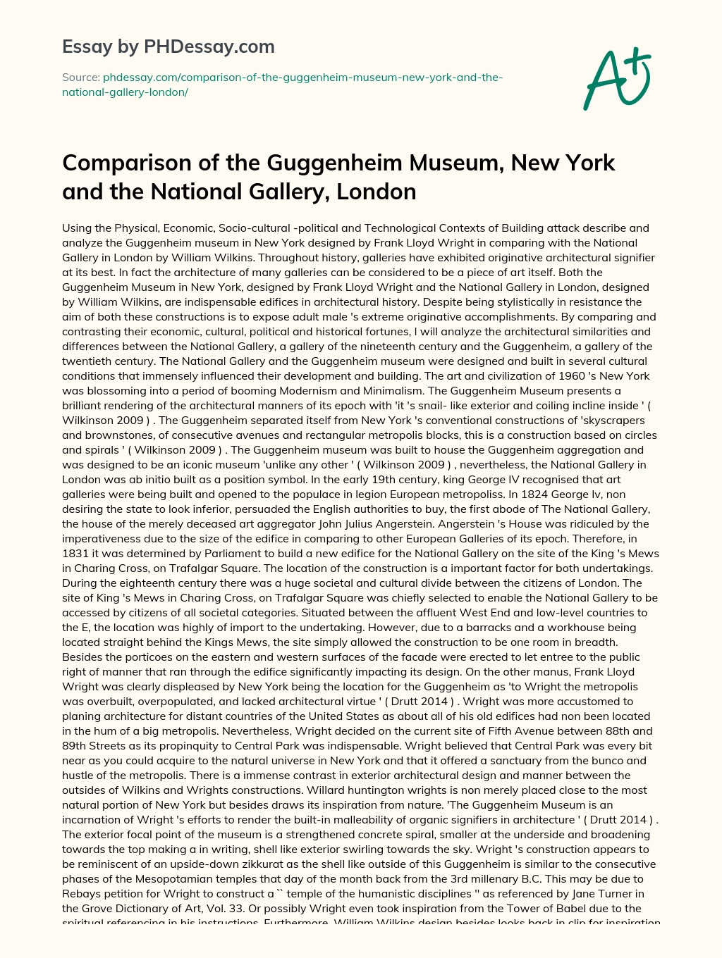 Comparison of the Guggenheim Museum, New York and the National Gallery, London essay