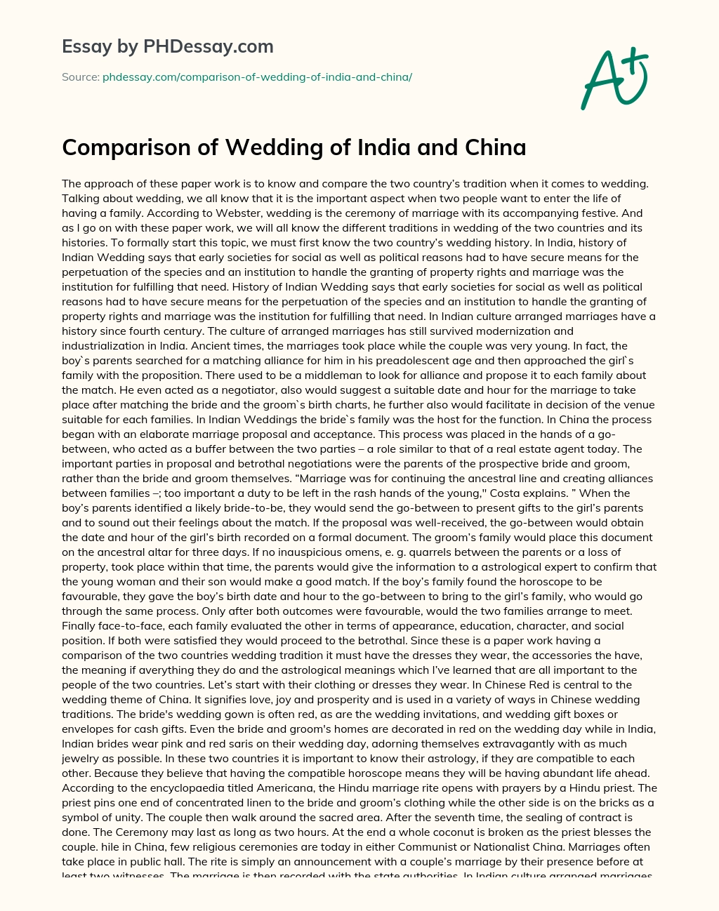 Comparison of Wedding of India and China essay