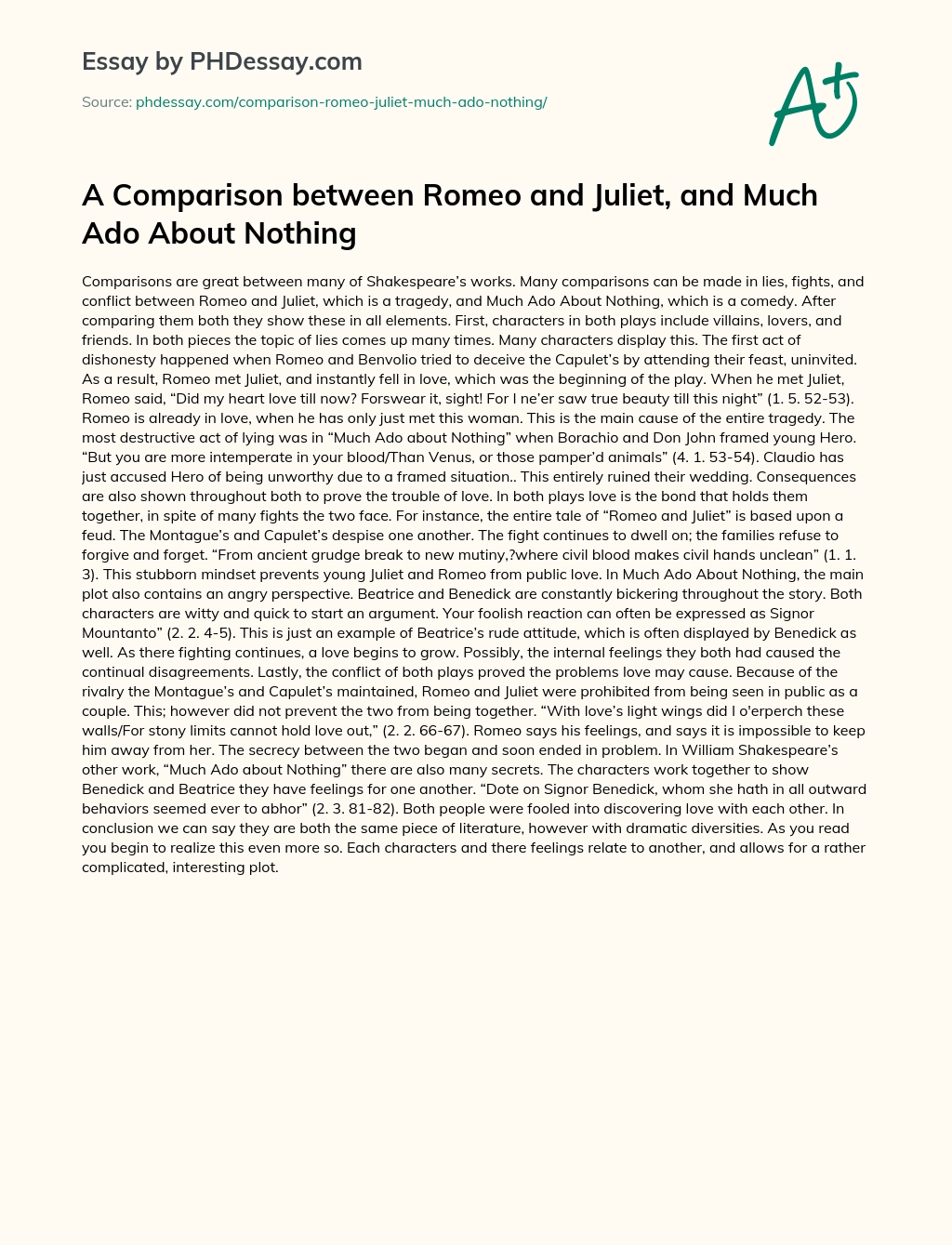 A Comparison between Romeo and Juliet, and Much Ado About Nothing essay